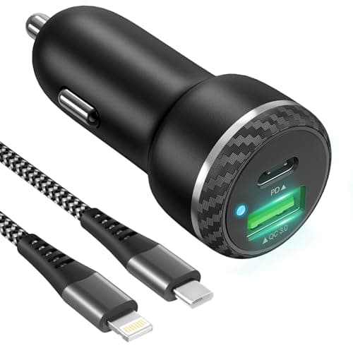 Caricatore Auto USB C con Cavo Lightning per iPhone 14 Pro Max/13/12/11/SE/XR/XS, Adattatore Accendisigari USB C PD&QC 3.0 Ricarica Rapida Caricabatterie Auto Accendisigari USB Caricatore Auto iPhone