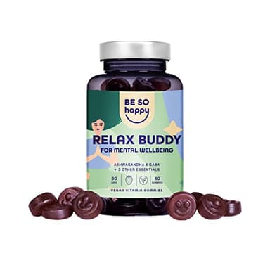 Ashwagandha Gommose Con Gaba, Rodiola e Vitamine B12 e B6. Alto Dosaggio 250 mg. Cortisolo Integratore Antistress. 60 Caramelle. Vegano, senza glutine e lattosio. Be So Happy