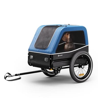 Klarfit Goldie S Rimorchio Bicicletta per Cani, Pieghevole, Guinzaglio Incorporato, Idrorepellente, Doppio Attacco di Sicurezza, Riflettori & Copertura Antipioggia, Carico Max 28kg, Blu