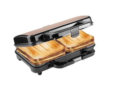 Bestron XL Sandwich Maker, Tostapane per 2 sandwich a forma di conchiglia, ideale per sandwich americani, con regolazione automatica della temperatura e indicatore di prontezza, Colore: Rame