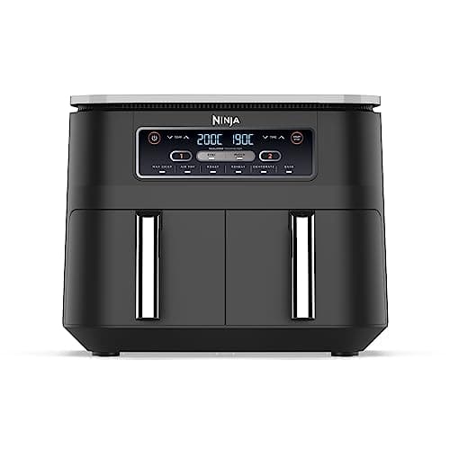 Ninja Foodi Dual Zone Friggitrice ad Aria, 7.6L, 6 in 1, 2 Cassetti, Antiaderente, Massima Croccantezza, Frigge Senza Olio, Arrostisce, Cucina, Riscalda, Disidrata, 4-6 Porzioni, Nero, AF300EU