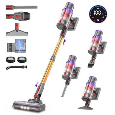 coovy 580W/45000Pa Aspirapolvere senza Fili SU7, Scopa Elettrica senza Filo Potente 70 Min Autonomia con LED Touchscreen Anti-Avvolgimento per Tappeti Pavimento Peli Animali