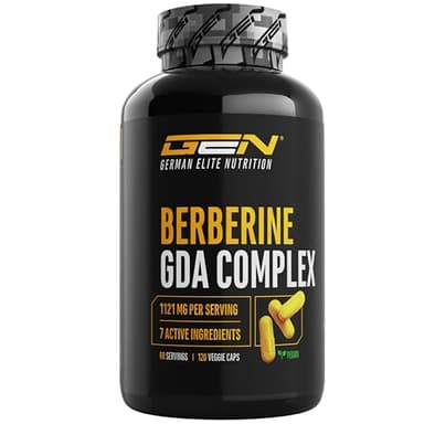 Complesso di Berberina HCL - Dosaggio Elevato con 1120 mg per Dose Giornaliera - Formula GDA con 7 principi attivi - 120 Capsule - Vegan