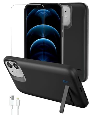 Gladgogo Custodia caricabatterie per iPhone 12/12 Pro, custodia di ricarica da 8500 mAh con cavalletto - nero