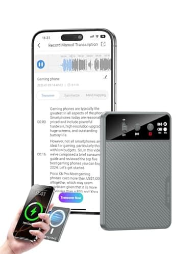 Debopo Registratore Vocale AI, Controllo tramite App, Trascrizione Accurata e Riepilogo Generale, 64 GB di Memoria, 107 Lingue,Magnetismo Forte, Voice Recorder One-Touch per Riunioni/Chiamate