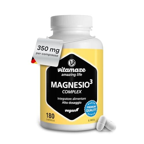 Magnesio Completo 350 mg, 180 Compresse per 6 Mesi con Magnesio Citrato + Carbonato di Magnesio + Ossido di Magnesio. Eccellente Biodisponibilità. Qualitá Tedesca. Vitamaze®