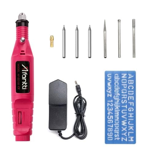 Penna Incisore Elettrica con Cavo Strumento di Incisione fai-da-te Utensile con | Stencil e Punta in Carburo di Tungsteno | per Incidere Metallo Vetro Pelle Legno Plastica