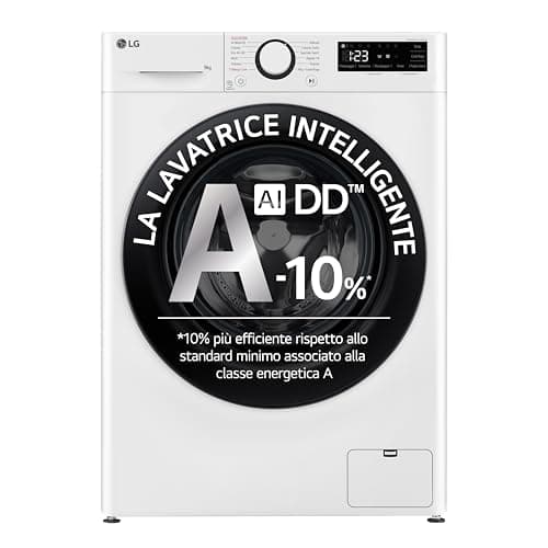 LG AI DD F2R3S09NSWB Lavatrice Slim, Carica Frontale, Lavatrice 9kg , Classe A -10%, 1200 giri, Lavaggio a Vapore, AI Wash, Motore Inverter Direct Drive, Smart Diagnosis, Libera Installazione, Bianca