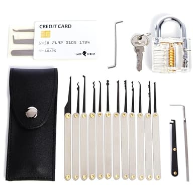 Lock Cowboy Set Di 20 Pezzi Per Il Locksmith Set Con Lucchetto Da Allenamento Trasparente E Grimaldelli Carta Di Credito - Chiave Universale Per Lucchetti e Kit Apertura Lucchetti Completo