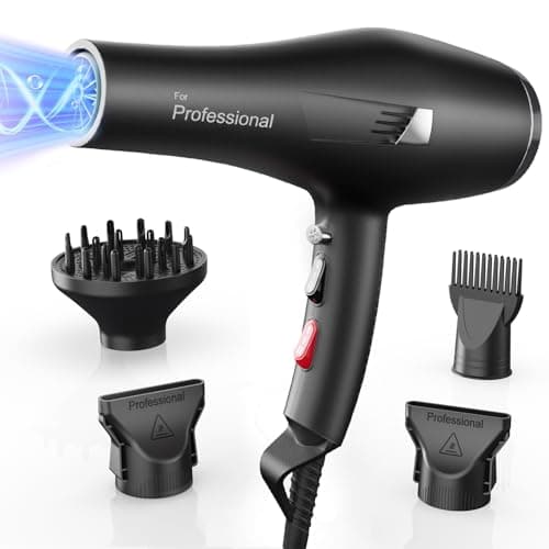 Dekuri Phon Capelli Asciugacapelli Professionale 2000W con Tecnologia Ionica, Asciugatura Rapida e Delicata, Ideale per Ricci e Lisci, con Diffusore, Ugelli Styling e Pettine