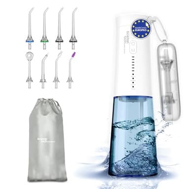 Aquapik® One Idropulsore Dentale Portatile | 8 Beccucci + 6 Livelli di Pressione + Serbatoio da 250 ml | Elimina la Placca + Raccomandato dai Dentisti + Protegge i tuoi Impianti e Ortodonzia.