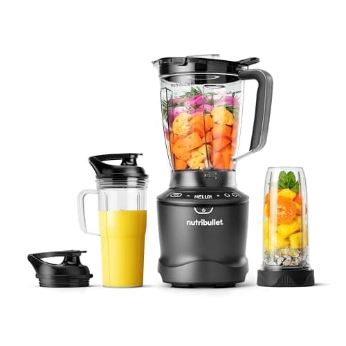 Nutribullet SmartSense Mixer Combo NBF550DG Frullatore con 5 Velocità Variabili, Funzione Pulse, Bicchiere da 946ml e da 710ml con Manico, Ciclo Automatico Intelligente, Coperchio To-Go, 1500W, Nero
