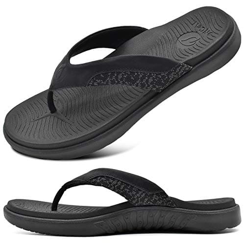 ONCAI Infradito da Uomo Spiaggia Estiva In Pelle Punta Post Sandali Ortopedico Arch Support Scivoli Sportivi Yoga Suola In Schiuma Pantofole Nero EU 44