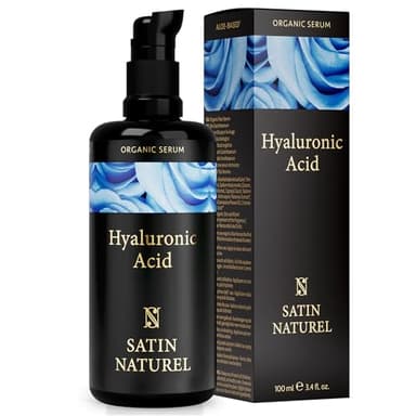 Siero Acido Ialuronico Viso 100ml, Siero Viso Acido Ialuronico Puro con Aloe Vera per Pelli Sensibili - Siero Viso Antirughe - Siero Idratante Viso Vegano - Hyaluronic Acid Serum - Satin Naturel
