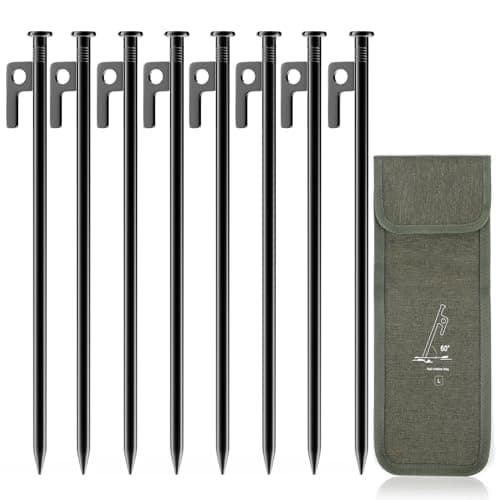 Forever Speed 8PCS Picchetti Tenda in Acciaio con Borsa di Stoccaggio, 30CM Picchetti Campeggio Picchetti per Tende per Terreni Duri, Boschi, Prati - Nero