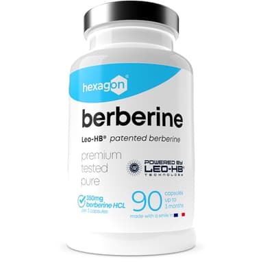 BERBERINA - LEO-HB® Brevettato, Biodisponibilità 4x Superiore - Fino a 3 Mesi di Cura - Berberina HCL da Berberis Aristata - Metabolismo & Glicemia - Prodotto in Francia - 90 Capsule - Hexagon