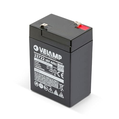 VELAMP 23722 - Batteria al Piombo Ermetica Ricaricabile 6V 4Ah - Attacchi Faston T1 - Ideale per Sistemi di Backup, Allarme, Videosorveglianza, Antincendio, Domotica e UPS
