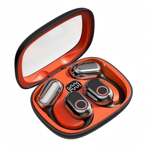 QINGLIKUNM Cuffie Bluetooth wireless, cuffie sportive Bluetooth 5.4 a conduzione ossea, riduzione del rumore ENC, cuffie da gioco, qualità audio Hi-Fi, display LED, impermeabile IPX7 (arancione)