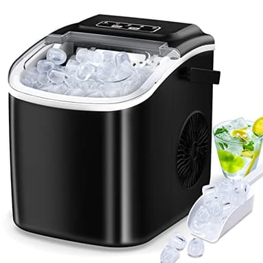 Macchina per Ghiaccio da Casa, Piccola Macchina per il Ghiaccio con Maniglia per il Trasporto, 26.5Lbs/24H Macchina Ghiaccio Ice Maker Machine (nero)
