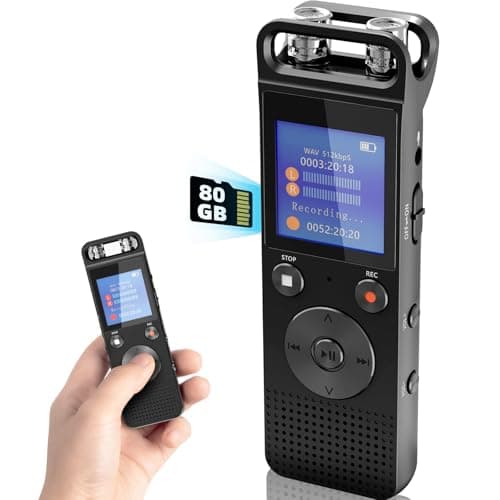 Hinne Registratore vocale digitale da 80 g, registratore vocale con audio surround, microfono 3072 Kbps, registrazione HD, 1000 ore registratore audio con password per lezioni, riunioni