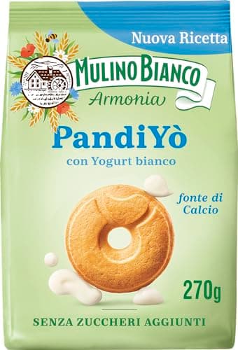 Mulino Bianco PandiYò, Biscotti Senza Zuccheri Aggiunti con Yogurt Bianco e Maltitolo, Fonte di Calcio, Biscotti Senza Zucchero, Mulino Armonia, Confezione 270g