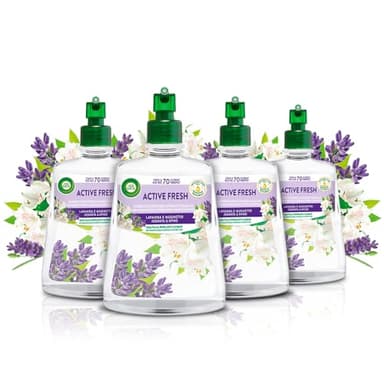 AirWick Active Fresh Deodorante per Ambienti, 4 Ricariche per Diffusore Spray Automatico senza Gas alla fragranza Lavanda e Mughetto 228ml, Profumatore Ambienti Neutralizza Odori 24/7
