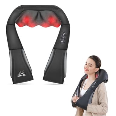 Snailax Shiatsu Massaggiatore per collo con calore, impastare spalle e schiena, 4D Deep Tissue, cuscino massaggiante per casa e ufficio, ideale come regalo di Natale per donne e uomini