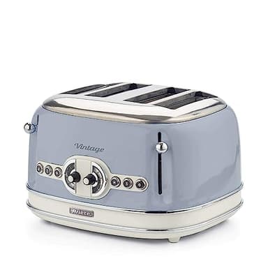 Ariete 156 Tostapane Vintage 4 fette di pane - senza pinze - 6 Livelli di tostatura - Defrost - 1600 Watt - Linea Vintage - Celeste
