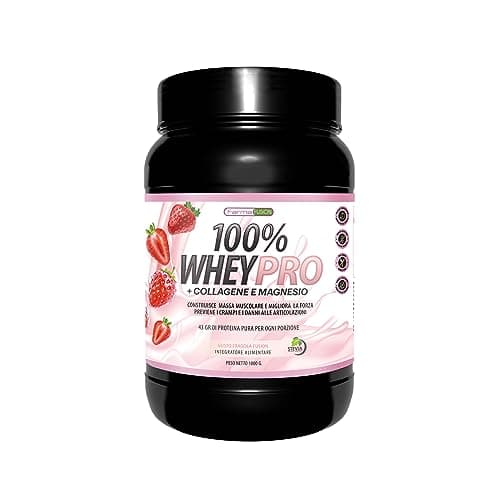 FARMAFUSION Proteine del Siero del Latte | Con Collagene e Magnesio | 43 Grammi di Proteine pure per dose | Aumenta la massa muscolare | Protegge e lubrifica le articolazioni, 1000 g Fragola