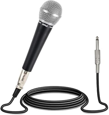 Pyle Microfono Professionale, Microfono Dinamico a Bobina Mobile Cardioide Unidirezionale, Microfono Karaoke con Cavo Audio XLR da 457 cm a Connessione Audio da 0,635 cm, Microfono per Cantare