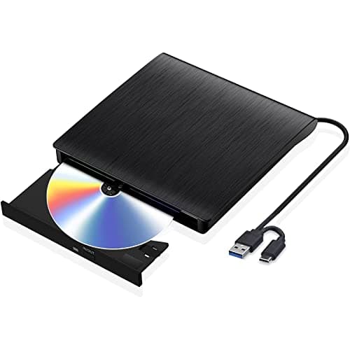 RUOVXWU Lettore CD DVD Esterno Portatile, Masterizzatore DVD Esterno, Lettore CD Esterno per Pc Desktop Tower, Disco Esterno Ultra Slim USB 3.0 Type-C, compatibile con Windows 11/10/8.1/7/XP, Linux