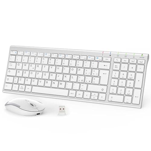 iClever Tastiera e Mouse Wireless portatile 2.4G, Ricaricabile tastiera wireless usb, silenziosa tastiera ergonomica Design Dimensioni Regolari Sottile Connessione Stabile DPI Regolabile