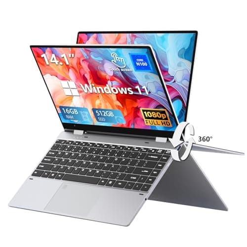 14,1 Pollici Notebook 2 in 1, Win11 PC Portatile 16GB RAM 512GB SSD, Laptop Celeron N100 CPU, Touchscreen Rotazione 360°, Notebook con Tastiera Retroilluminata e Sblocco Tramite Impronta Digitale