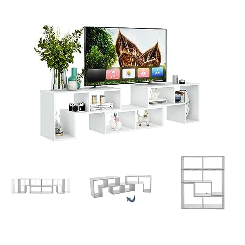 KOMFOTTEU Mobile TV Soggiorno in Legno, Mobile Porta TV Liberamente Combinabile, per TV fino a 65”, Mobiletto TV Multifunzione con 6 Vani Aperti, 134 x 30 x 43 cm (Bianco)