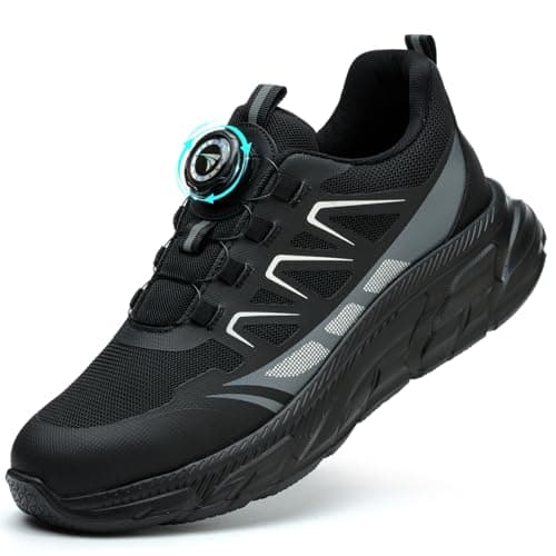 RASEARY Scarpe Antinfortunistiche Uomo Donna Leggere Scarpe da Lavoro Comode Scarpe da Antinfortunistica con Punta in Acciaio Traspiranti Antiscivolo Scarpe Protettive Industriali，Nero EU 41