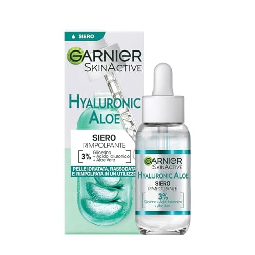Garnier Siero Rimpolpante, Per Tutti i Tipi di Pelle, Arricchito con Acido Ialuronico, Aloe Vera e Glicerina, Pelle Idratata e Rassodata in un Utilizzo, Hyaluronic Aloe, 30 ml