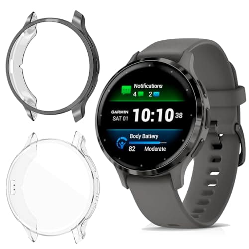 ToVioc Cover Compatibile con Garmin Venu 3S Custodia Full Protezione, [2 Pezzi] [Anti-Graffio] Shell con Pellicola Protettiva per Garmin Venu 3S - Nero & Trasparente