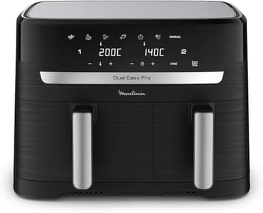 Moulinex Dual Easy Fry, Friggitrice ad Aria con Doppio Cestello XL, 8.3 L/2.2Kg, Capacità fino a 6-8 Persone, Doppia Resistenza Superiore, 7 Programmi, App Ricette, Lavabile in Lavastoviglie, EZ9018