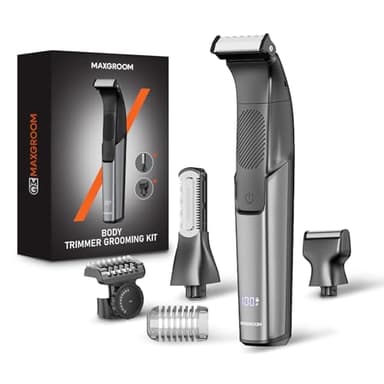 MAXGROOM 3 in 1 Rasoio Elettrico Corpo Uomo a Umido e Secco, Depilatore Corpo Uomo, Rasoio Parti Intime Uomo con 3 Testine, Display LED, Pettine Regolabile, Ideale per Palestra e Viaggi