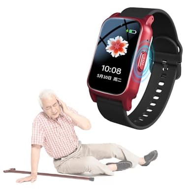 Weyot Dispositivi di Allarme Caduta per Anziani, Orologio GPS con Rilevamento Cadute, Chiamata di Emergenza SOS, Videochiamata HD E Risposta Chiamate, Bracciale Salvavita Anziani,25.8 * 2CM,Red