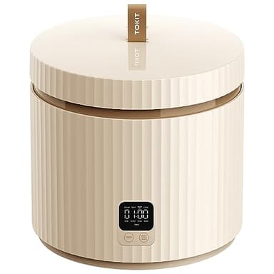 TOKIT Cuociriso PRO 1,5L Rice Cooker Mini, Risottiera Elettrica con Pulsante Touch del Display per 1-3 Persone Interno Antiaderente Rivestito in Ceramica Idee Regalo Donna Uomo Coppia Alunni (Beige)