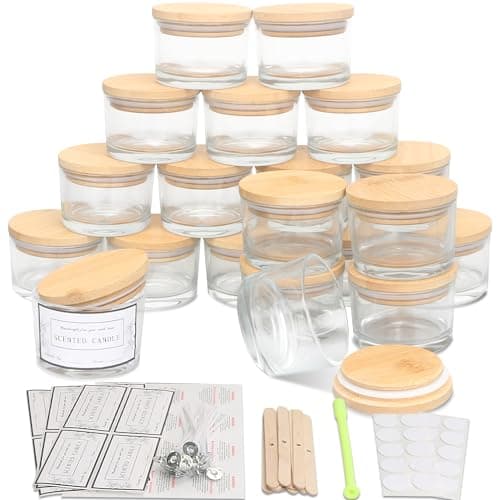 MILIVIXAY Confezione da 20 barattoli per candele in vetro trasparente da 113,4 g, con coperchio e kit per la creazione di candele, piccoli barattoli vuoti per candele a bocca larga, contenitori per
