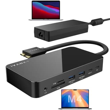 iVANKY 12-in-2 FusionDock 1 MacBook Docking Station USB C con Alimentatore da 150W, 4K@60Hz Dockingstation 2 Monitores für MacBook M1/M2/M3/M4, 2*HDMI 2.0, 96W PD, 6*USB, 1Gbps Ethernet, SD/TF, Audio