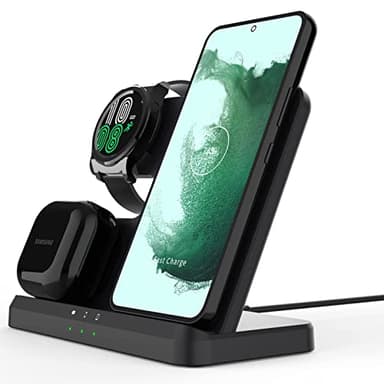 OneCut Caricatore Wireless 3 in 1, Base di Ricarica per Samsung Galaxy S25 Ultra S24 S23 S22 S21 S20 S10 S9 Note 20/10 Z Filp/Z Fold 5 4 3, Galaxy Watch 6/5/4, Galaxy Buds 2/Pro/Live