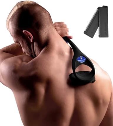 BAKBLADE 2.0 - Rasoio Schiena Uomo - Depilatore per i Peli della Schiena e del Corpo - Body Groomer Uomo Facile Da Usare - Per Rasatura Da Bagnato O Da Asciutto - 2 Lame Extra Incluse