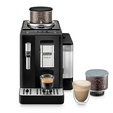 De'Longhi Rivelia Perfetto EXAM440.35.B Macchina da Caffè Automatica, Chicchi Macinati al Momento, Portachicchi Intercambiabile, Montalatte Classico, Display Touch a Colori, Nero Onice