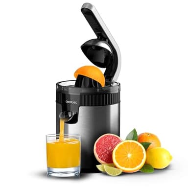 Cecotec Spremiagrumi elettrico a braccio per arance e agrumi Xqueeze RetroJuice 600 Steel, 600 W, stile retrò, filtro in acciaio inox, cono in plastica, leva per estrarre la polpa, antigoccia