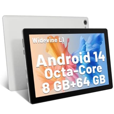 Yicty Tablet 10 Pollici Android 14 Octa-Core 8 GB RAM 64 GB ROM 1 TB TF Estensione 1280x800 IPS Touchscreen Tablet PC WiFi 6 Bluetooth 5.3 Widevine L1 Doppia Fotocamera Altoparlanti 5000 mAh (Bianco)