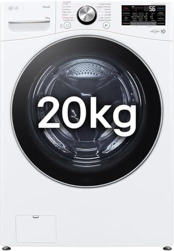LG AI DD F0P3020TSWC Lavatrice 20kg, a Carica Frontale, Capacità XL Serie P3, Classe B, 1000 Giri, TurboWash 360, Vapore, Wi-Fi, Motore Inverter Direct Drive, Libera installazione, Bianco