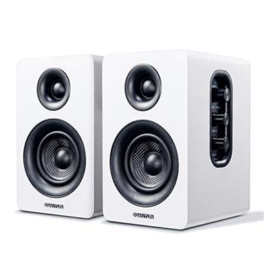 Sanyun SW208 Altoparlanti da scaffale Bluetooth 5.0 attivi da 3" - Unità altoparlanti in fibra di carbonio da 60 W - DAC integrato a 24 bit - Altoparlanti da gioco per computer PC 2.0 (coppia, Bianco)